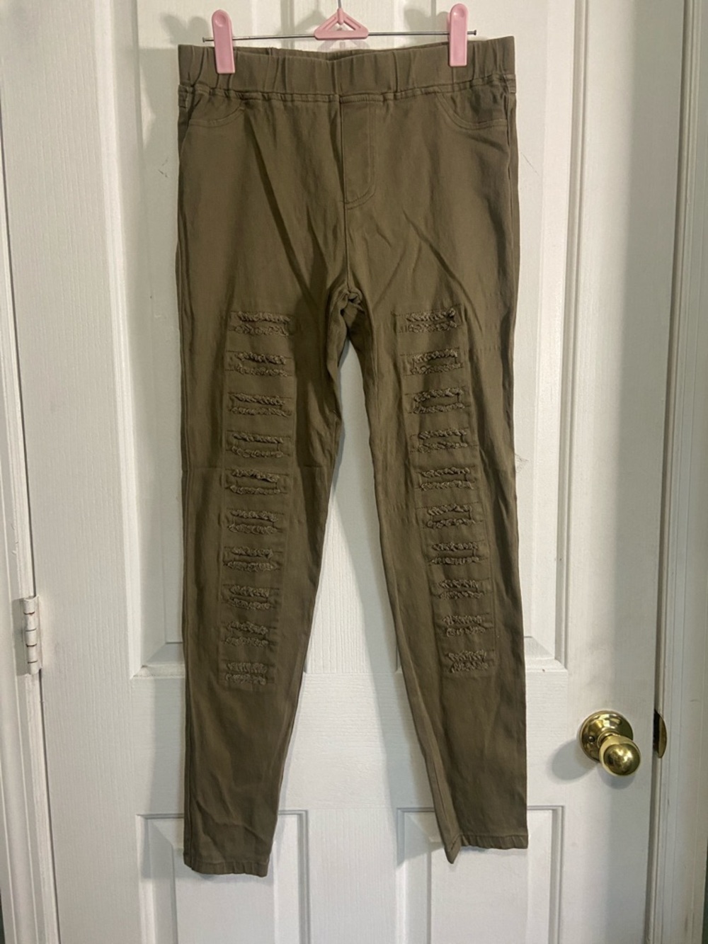 Umgee Olive Green Knit Leggings with Elastic Waist